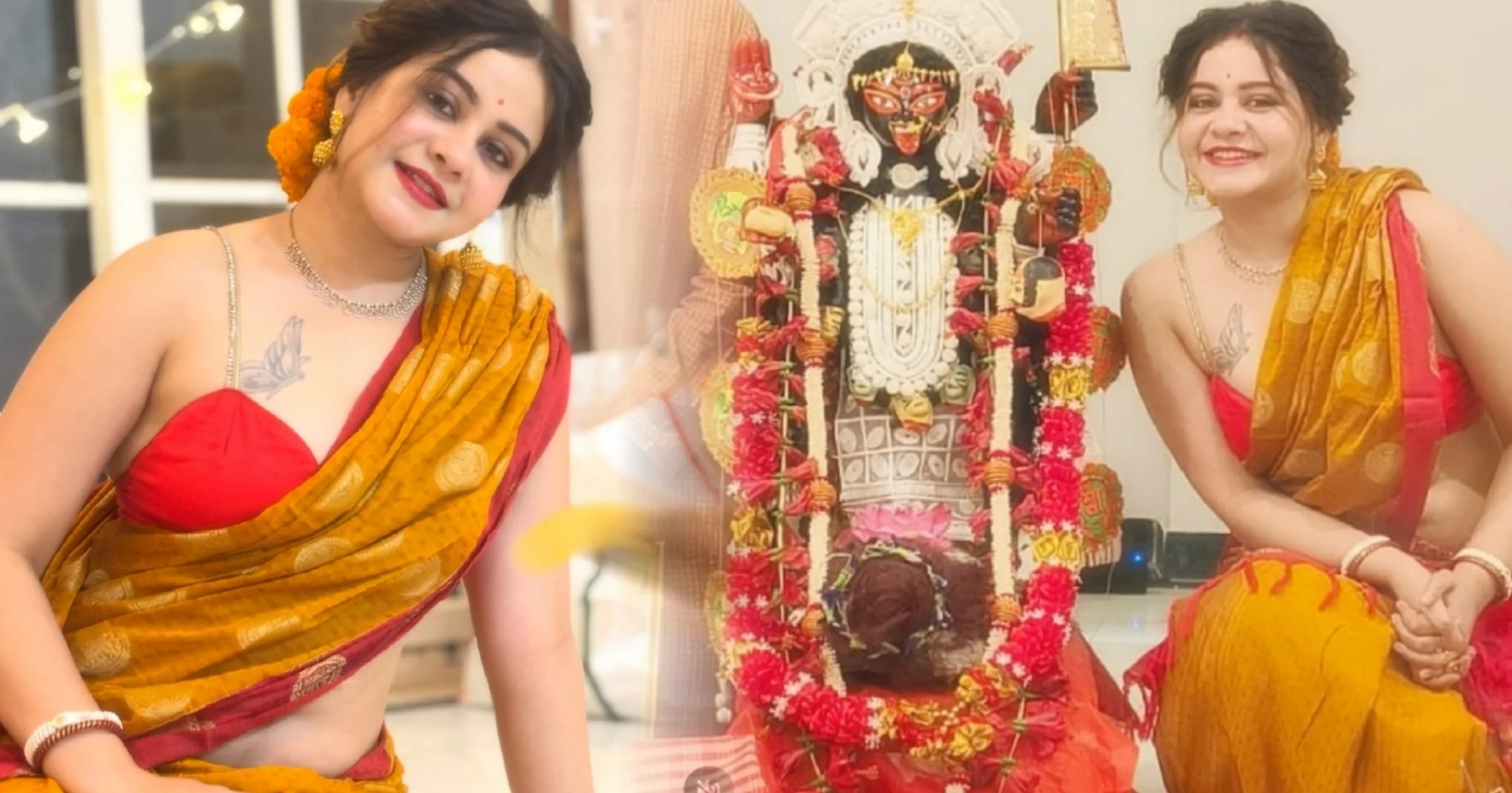 'এই পোশাকে পুজো করা অসম্মানজনক!' 'অতিরিক্ত আধুনিকতা দেখাচ্ছেন, নারীর স্বাধীনতা মানে কী এসব!'— কালীপুজোর সরু ব্লাউজ়ের ছবি ঘিরে নেটপাড়ায় ঝড়, নেটিজেনদের কটাক্ষের কী জবাব দিলেন সোমাশ্রী? 1 সোমাশ্রী ভট্টাচার্য, কালীপুজো, ব্লাউজ বিতর্ক, নেটিজেন সমালোচনা, টেলিপাড়া, অভিনেত্রী, শাড়ি, ফ্যাশন, Somasree Bhattacharya, Kali Puja, Blouse Controversy, Netizens Criticism, Television Industry, Actress, Saree, Fashion