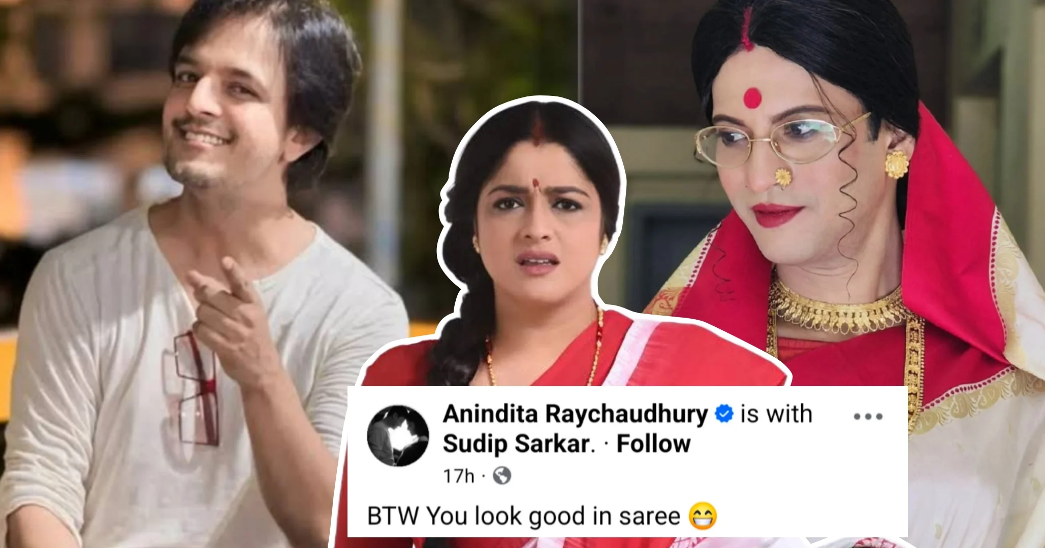 ইন্ডাস্ট্রিতেই নিজের সহকর্মীদের কাছে কটা'ক্ষের শিকার ঋজু বিশ্বাস! 'ইউ লুক বিউটিফুল ইন শাড়ি' ঋজুর মন্তব্য দিয়ে সুদীপের প্রশংসায় মাতলেন স্ত্রী অনিন্দিতা! নতুন করে হইচই টলিপাড়ায় 1 সুদীপ সরকার, অনিন্দিতা রায়চৌধুরী, ফুলকি ধারাবাহিক, টলিউড খবর, শাড়ি বিতর্ক, ঋজু বিশ্বাস, বাংলা সিরিয়াল, অভিনেতা সুদীপ, অনিন্দিতা মন্তব্য, Sudip Sarkar, Anindita Raychaudhury, Fulki serial, Tollywood news, sari controversy, Riju Biswas, Bengali TV actor, Sudip in saree